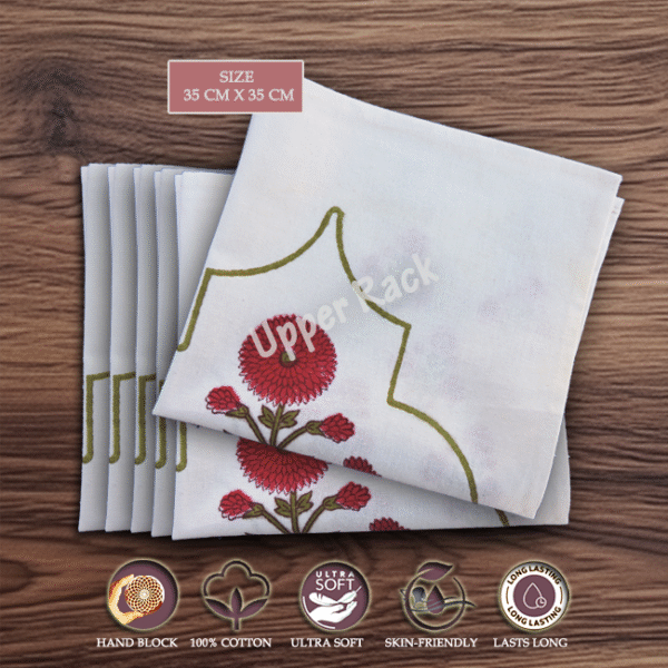 100% Cotton Napkins – Red Poppy MG Multipurpose Uses - Dining Table Napkins, Kitchen Napkins, Work Lunch Napkins  Reusable - Set of 6 pcs.