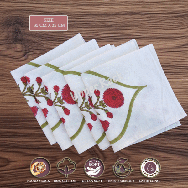 100% Cotton Napkins – Red Poppy OG Multipurpose Uses - Dining Table Napkins, Kitchen Napkins, Work Lunch Napkins Reusable - Set of 6 pcs