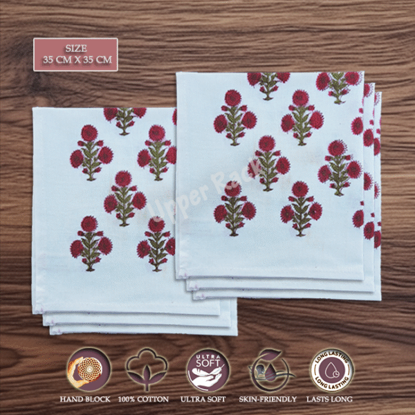 100% Cotton Napkins – Red Poppy AO Multipurpose Uses - Dining Table Napkins, Kitchen Napkins, Work Lunch Napkins Reusable - Set of 6 pcs.