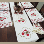 Dining Table  Linen Set – Poppy Red MG 100% Cotton Canvas and Cotton Cloth Reusable - Set of 13 pcs.