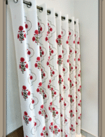 Premium Hand block Printed Red Poppy MG Curtains - Image 3