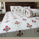 Premium Hand block Printed Red Poppy MG - King Size Bed Sheet with 2 Pillows