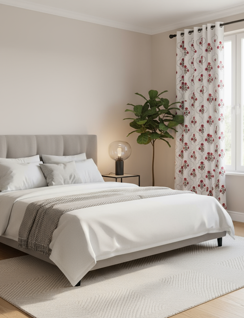 Premium Hand block Printed Red Poppy MG Curtains