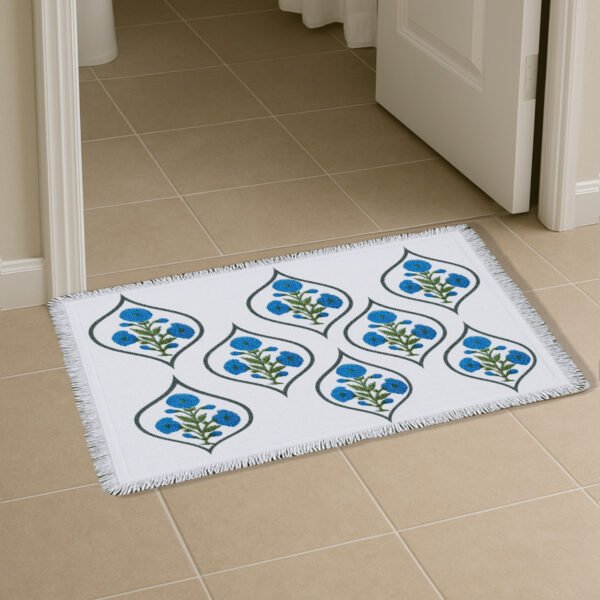 Premium Block print Cotton Canvas Washable Floor Mat – Poppy Blue