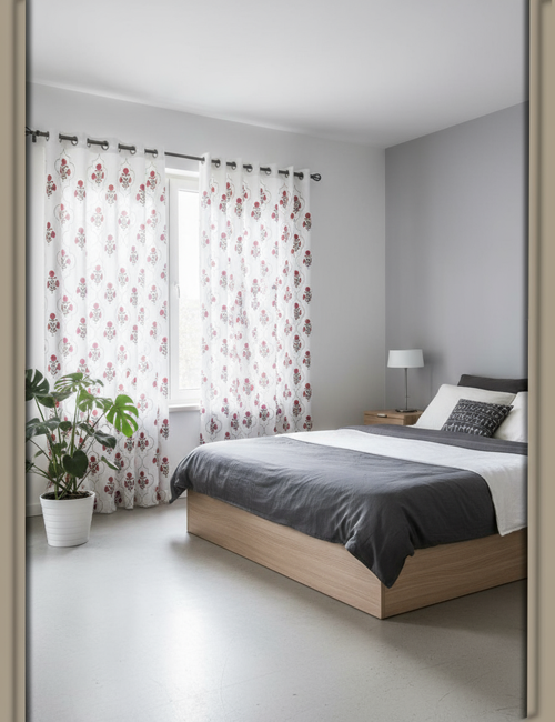Premium Hand block Printed Red Poppy All Over(S) Curtains