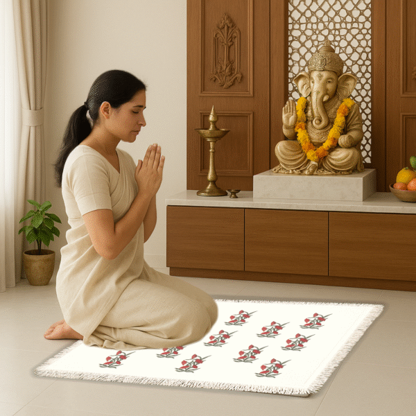 Personalized Block print Cotton Canvas Washable Prayer Mat – Flower Red