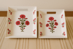Dining Table Service Tray Set of 2 pcs. – Poppy Red all over - 100% Cotton Cloth - Image 3