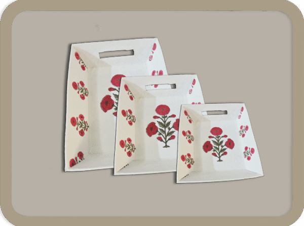 Dining Table Service Tray Set of 2 pcs. – Poppy Red all over - 100% Cotton Cloth