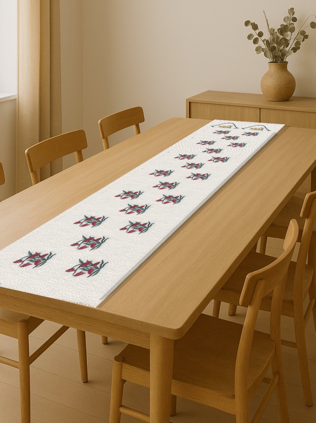 100% Cotton Canvas Table Runner  – Red Flower - Image 1