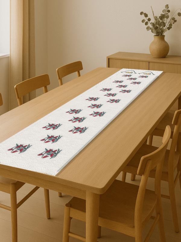 100% Cotton Canvas Table Runner  – Red Flower