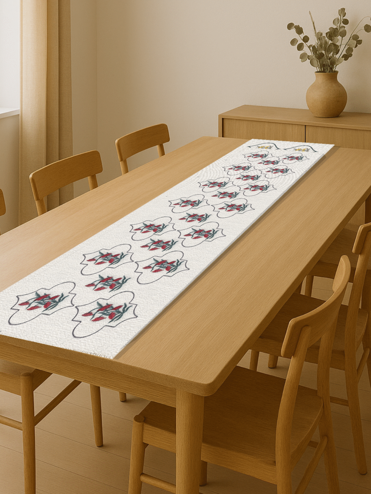 100% Cotton Canvas Table Runner  – Red Flower - Image 3