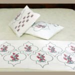 Premium Hand block Printed Red Floral MG - Bed Runner  with 2 Cushion Covers