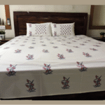 Premium Hand block Printed Red Floral All Over King Size Bed Sheet with 2 Pillows