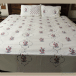 Premium Hand block Printed Red Floral MG King Size Bed Sheet with 2 Pillows