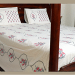 Premium Hand block Printed Red Floral OG King Size Bed Sheet with 2 Pillows