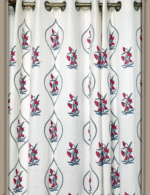 Premium Hand block Printed Red Floral OG Curtains - Image 3