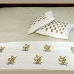 Premium Hand block Printed Red Floral AO - Bed Runner  with 2 Cushion Covers