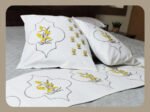 Premium Hand block Printed Yellow Floral MG - Bed Runner  with 2 Cushion Covers