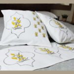 Premium Hand block Printed Yellow Floral MG - Bed Runner  with 2 Cushion Covers