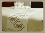 Premium Hand block Printed Yellow Floral OG - Bed Runner  with 2 Cushion Covers - Image 2