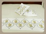 Premium Hand block Printed Yellow Floral OG - Bed Runner  with 2 Cushion Covers