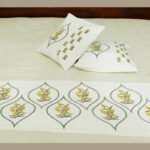 Premium Hand block Printed Yellow Floral OG - Bed Runner  with 2 Cushion Covers