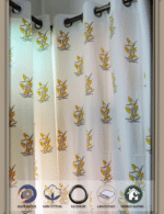 Premium Hand block Printed Yellow Floral AO Curtains - Image 4