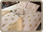 Premium Hand block Printed  Yellow Floral All Over King Size Bed Sheet  with 2 Pillows - Image 2