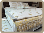 Premium Hand block Printed  Yellow Floral All Over King Size Bed Sheet  with 2 Pillows