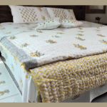 Premium Hand block Printed  Yellow Floral All Over King Size Bed Sheet  with 2 Pillows