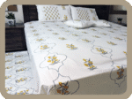Premium Hand block Printed  Yellow Floral MG King Size Bed Sheet with 2  Pillows