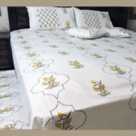 Premium Hand block Printed  Yellow Floral MG King Size Bed Sheet with 2  Pillows