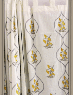 Premium Hand block Printed Yellow Floral OG Curtains - Image 2