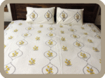 Premium Hand block Printed  Yellow Floral OG King Size Bed Sheet with 2  Pillows