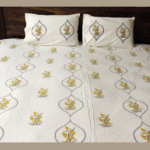 Premium Hand block Printed  Yellow Floral OG King Size Bed Sheet with 2  Pillows