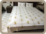 Premium Hand block Printed  Yellow Floral OG King Size Bed Sheet with 2  Pillows - Image 2