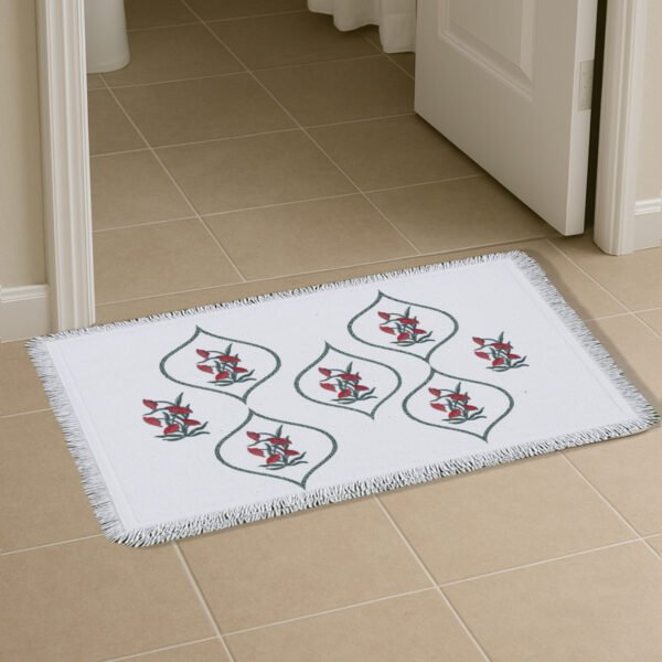 Premium Block print Cotton Canvas Washable Floor Mat – Flower Red