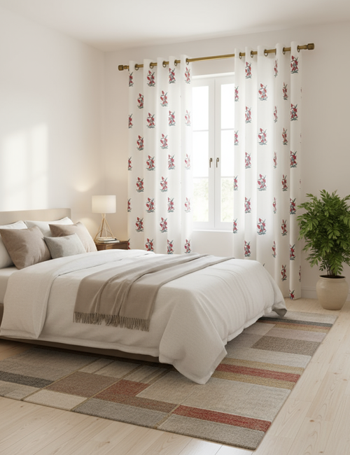 Premium Hand block Printed Red Floral AO Curtains