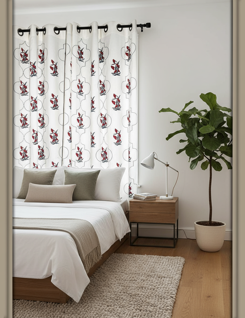 Premium Hand block Printed Red Floral MG Curtains