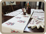 Dining Table  Linen Set – Sun Flower Red AO 100% Cotton Canvas and Cotton Cloth Reusable - Set of 13 pcs.