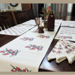 Dining Table  Linen Set – Sun Flower Red AO 100% Cotton Canvas and Cotton Cloth Reusable - Set of 13 pcs.