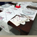 Dining Table Linen Set – Sun Flower Red MG 100% Cotton Canvas and Cotton Cloth Reusable – Set of 13 pcs.