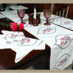 Dining Table  Linen Set – Sun Flower Red OG 100% Cotton Canvas and Cotton Cloth Reusable - Set of 13 pcs.