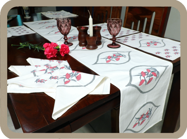 Dining Table  Linen Set – Sun Flower Red OG 100% Cotton Canvas and Cotton Cloth Reusable - Set of 13 pcs.