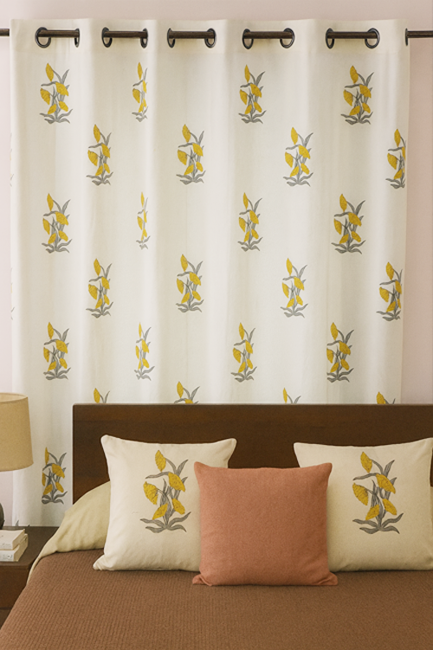 Premium Hand block Printed Yellow Floral AO Curtains