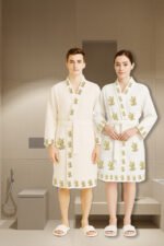 Personalized Block print Waffle Cotton bath robes for women – Yellow Floral - Image 2