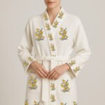 Personalized Block print Waffle Cotton bath robes for women – Yellow Floral