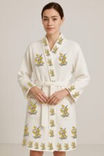 Personalized Block print Waffle Cotton bath robes for women – Yellow Floral