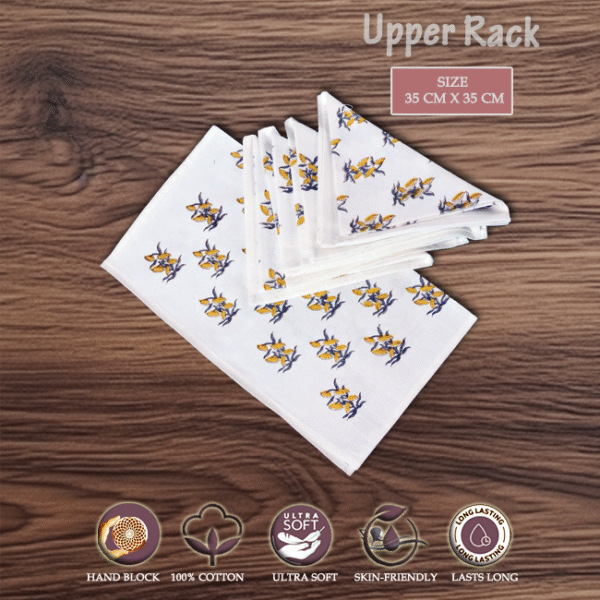 100% Cotton Napkins – Yellow SF AO  Multipurpose Uses - Dining Table Napkins, Kitchen Napkins, Work Lunch Napkins  Reusable - Set of 6 pcs.