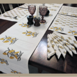 Dining Table  Linen Set – Sun Flower Yellow AO 100% Cotton Canvas and Cotton Cloth Reusable - Set of 13 pcs.